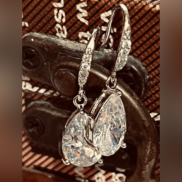 Vivace silver plated, cubic zirconia teardrop earrings - Picture 2 of 3